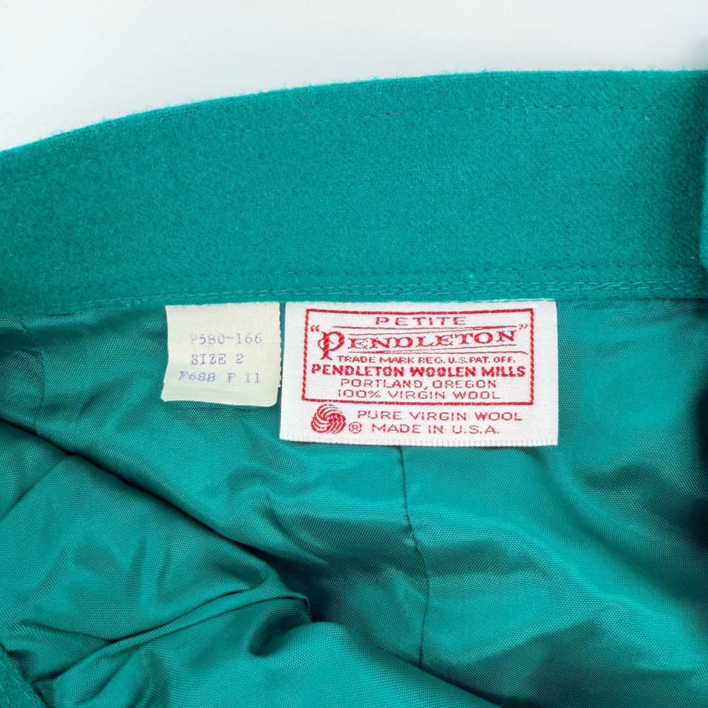Pendleton Vintage Petite Wool Pencil Skirt High Waist Pleated Teal Green Size 2 - Picture 6 of 10